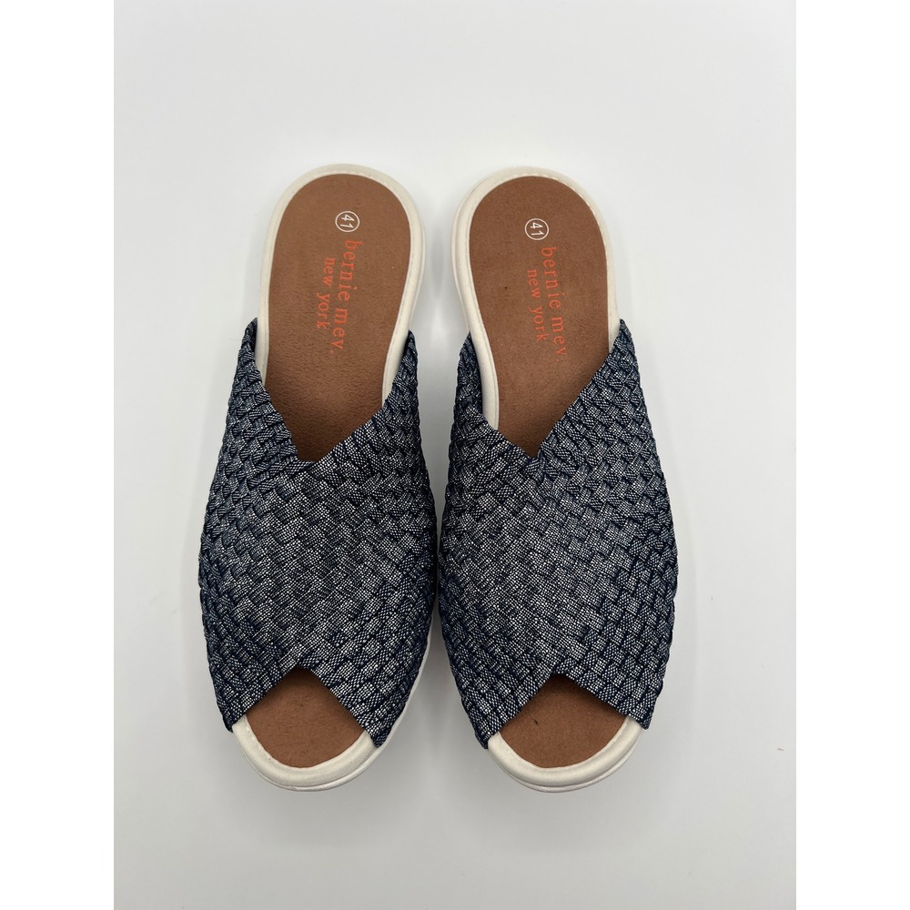 Bernie Mev Bon Bon Navy Shimmer Woven Memory Foam Slides Mules Size 41